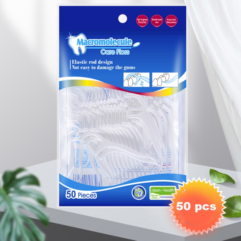 Pulizia efficace Label Private Etichetta di alta qualità 50 pz Dental Floss Pick OEM Bag Borsa Imballaggio Dental Floss